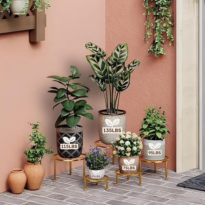 5 Pack Metal Outdoor Plant Stand Heavy Duty Plant Pot Stands for Indoor and Outdoor Round Flower Pot Support Rack for Multiple Display Pot Rack