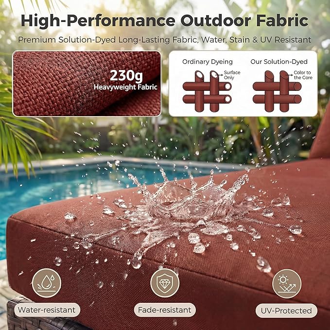 NICESOUL 9 Pcs Large Outdoor Patio Furniture Set with Firepit Natural Gas & Propane, 29.3 High Back Comfy Conversations Sofa Sets Modular, Wide Sectional for Heavy Weight, Brown Rattan and Red Cushion