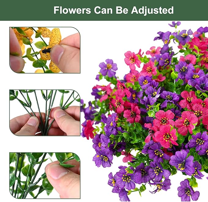Artificial Flowers for Outdoor, UV Resistant Fake Silk Flowers, Realistic Faux Plants for Outside Indoor Porch Patio Window Box Planter Home Decor (14, Purple Rosy)