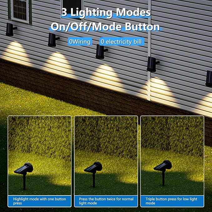 Solar Spot Lights Outdoor，Solar Lights Outdoor Waterproof IP68，Dark Sensing Auto On/Off，Suitable for Garden, Corridor Landscape Lighting and Flag Lighting (Warm White, 2-Pack)