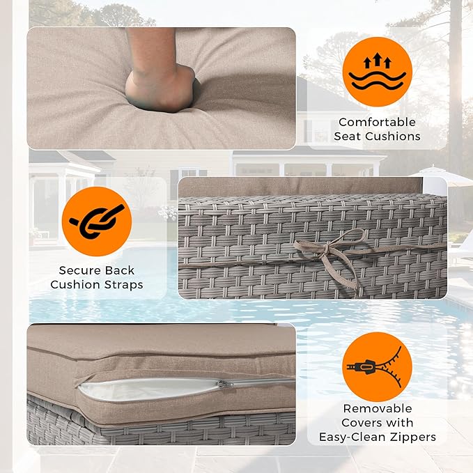 12-Seat Modular Patio Furniture Set – Outdoor Wicker Sectional Sofa with Thick 4″ Cushions, Dual-Strand PE Rattan, Rust-Resistant 18 mm Steel Frame, Backyard Garden Deck Lounge,Beige