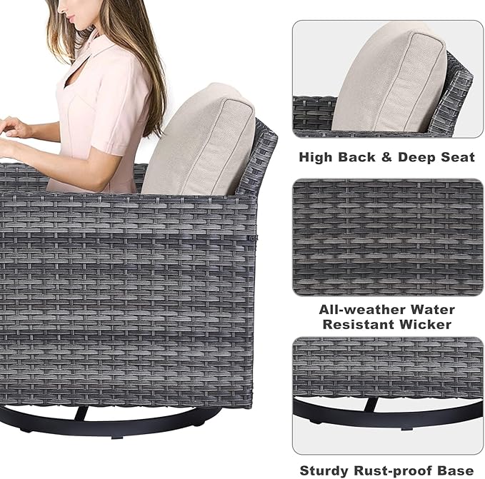 Belord Family Reunion Patio Conversation Set - 6 Piece Outdoor Sectional Furniture Set with Storage Box and Wicker Swivel Glider Chair Set of 2,Removable Beige Cushions for Deck Backyard Sunroom