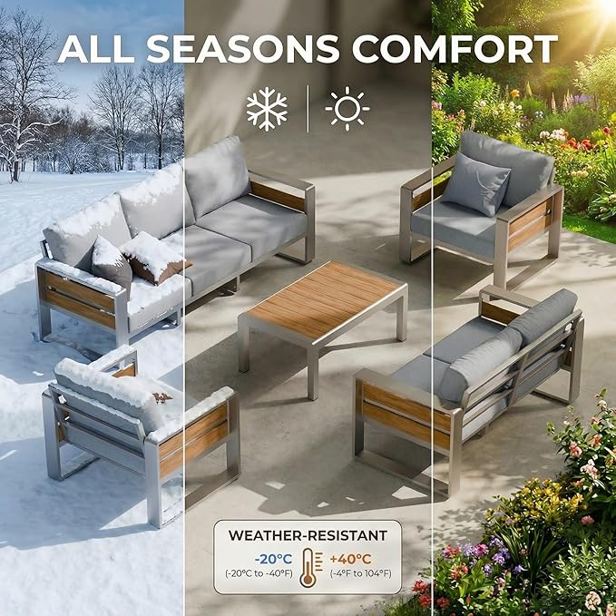 ZANDOR Outside Aluminum Lawn Furniture - 1 Pcs Loveseat, All-Weather Metal Modern Outdoor Loveseat Sofa with Washable Thick Cushion for Garden/Backyard/Porch, Silver