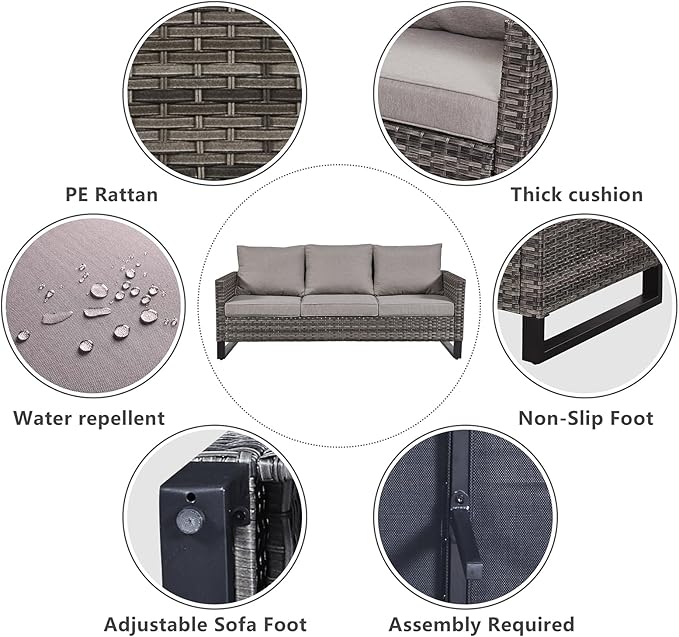 Belord 6 Piece Outdoor Furniture Patio Wicker Sofa Set, Oversize Outdoor Swivel Rocker Chairs with Rattan Ottomans, Conversation Sets Patio Furniture Come with Removable Washable Cushion Grey