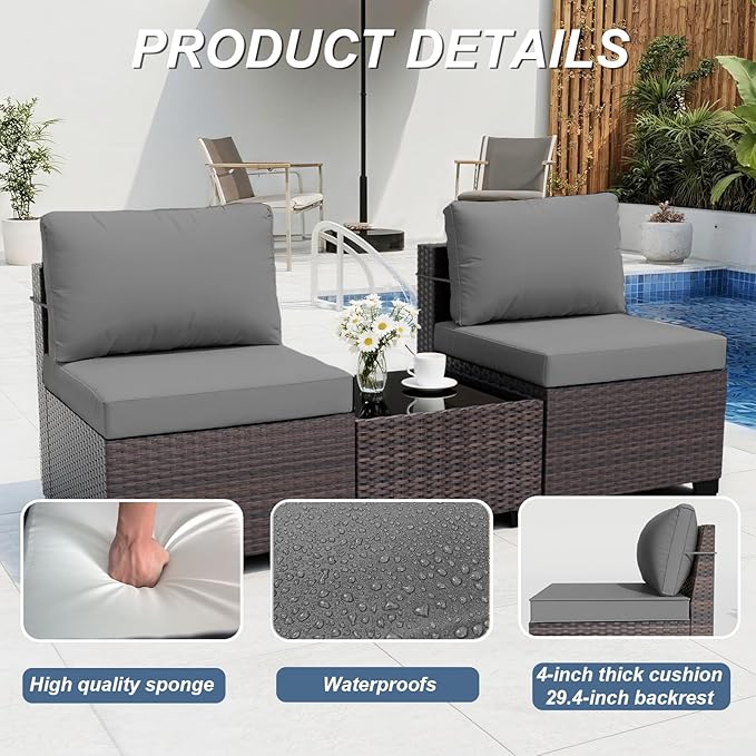 ALAULM Patio Furniture Set with Coffee Table, 14 Pieces Outdoor Sectional with Wide Seat and Thick Cushion, All Weather Wicker Rattan Conversation Set for Backyard, Garden, Deck, Grey
