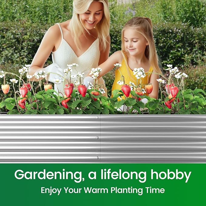 FRIZIONE 2pcs Tall 8x3x1.5ft Galvanized Raised Garden Bed Outdoor,Steel Garden Bed for Vegetables,Above Ground Garden Box for Flower,Metal Raised Beds for Gardening
