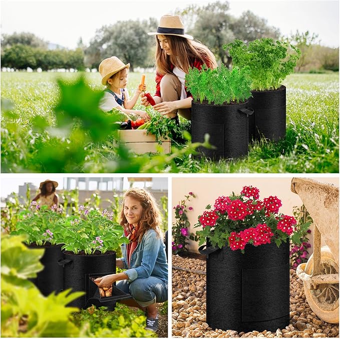 2 Pack 10 Gallon Potato Grow Bags with Pull-Down Harvest Window, Potato Bags for Growing Potatoes Heavy Duty Thickened Nonwoven Fabric Gardening Vegetable Growing Bags with Visible Window