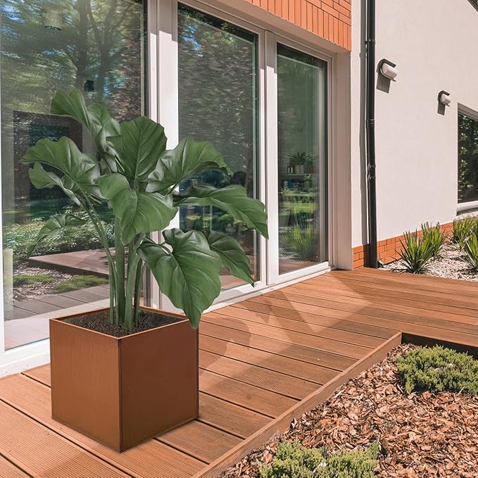 Corten Steel Planter Box Large Outdoor Planter 24 Inch Square Cube Planters Rustic Metal Garden Flower Pot for Commercial Residential Patio and Yard