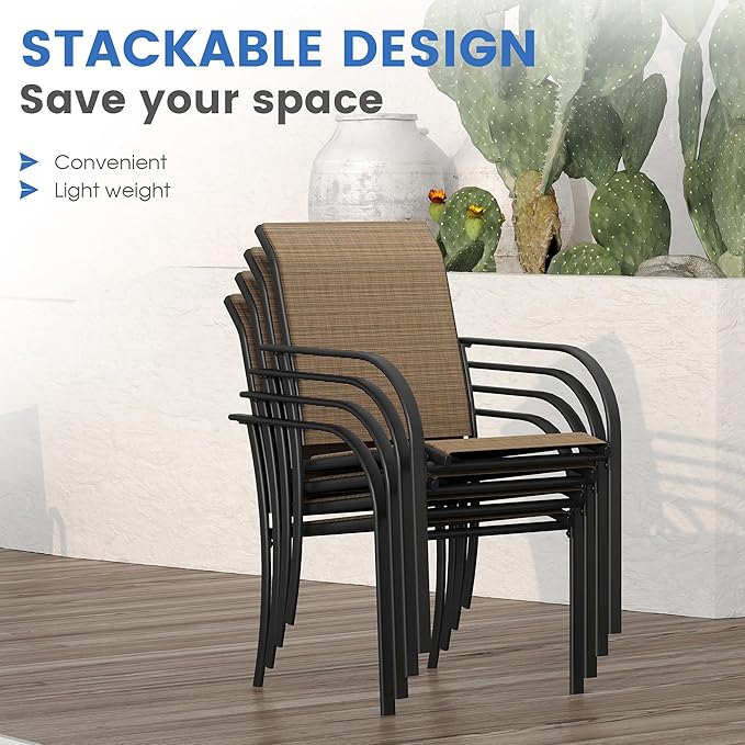 VICLLAX Patio Table and Chair Set of 8, All Weather Metal Round Outdoor Dining Furniture Set-53 Round Outdoor Table and Chairs, Walnut Wood Grain Tabletop