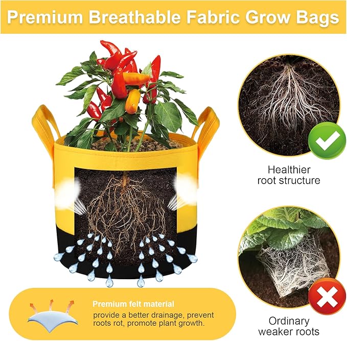 Grow Bags 7 Gallon,6 Pack Fabric Plant Pots with Handles Planter Bag for Outdoor Garden Planting Vegetables Flowers Fruit