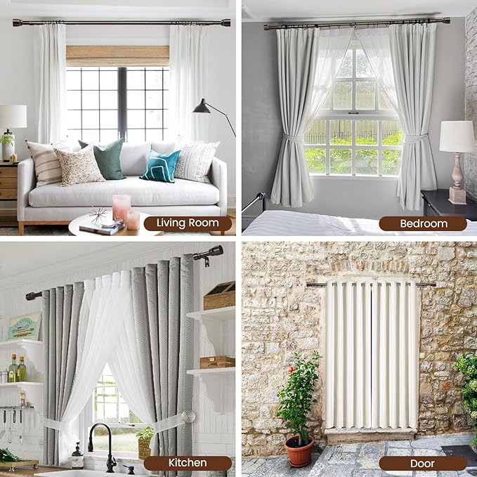 1” Diameter brown curtain rod Itself is 30 to 60 inch. 1 Pack Fits 30-54 inch Windows with Heavy Duty Adjustable brown curtain rods Splicing Metal Extra Long Curtain Rod