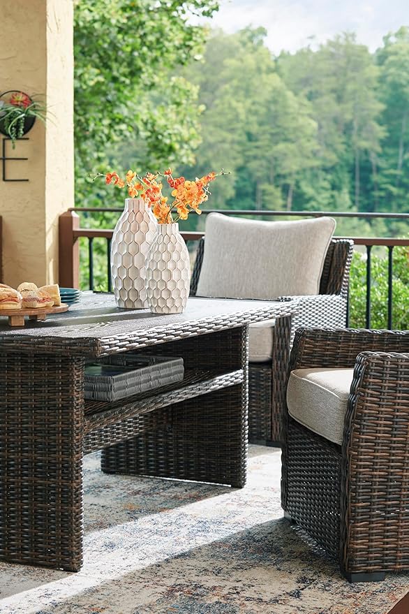 Signature Design by Ashley Brook Ranch Casual Outdoor Multi-use Table with 1 Fixed Shelf, Dark Brown & Gray