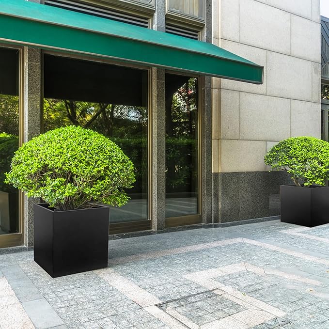 Galvanized Steel Planter Box 26Inch Black Metal Planter Large Square Indoor Outdoor Planters Cube Steel Heavy Duty Flower Pot Powder Coating Modern Commercial Residential for Patio, Yard, Garden