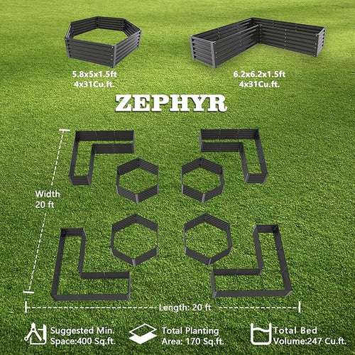 A ANLEOLIFE 8-Pack 70x60x18 in & 74x74x18 in Deep Root Galvanized Raised Garden Beds Outdoor for Planting Vegetables Flowers Herb, Quartz Grey