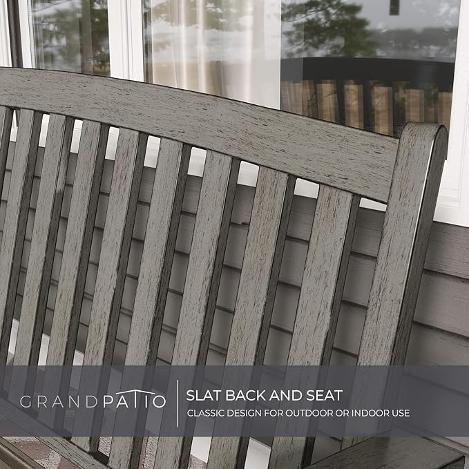 Grand patio Farmhouse Outdoor Bench, Garden Benches with Anti-Rust Aluminum, Faux Wood Grain Finish Frame Patio Bench for Front Porch, Weathered Gray