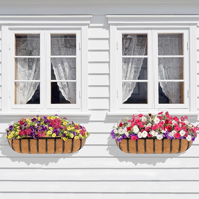 Y&M 48" Coco Liner for Window Box Deck Basket Planter Trough Coconut Fiber Liners, 2pcs Trough Coco Liner Pre-Formed Replacement