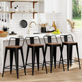 WENTMENT Metal Bar Stools Set of 4 Counter Height Barstools with Removable Back 26" Kitchen Bar Stools with Wooden Seat, Black