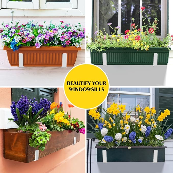 LukLoy Window Planter Box Brackets, 4 Pack Adjustable Heavy Duty Wall Mount Window Flower Boxes Outdoor with Bracket (6 to 12 in), with 70lbs Capacity, White