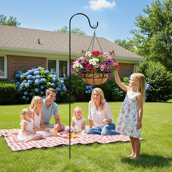 Outdoor Metal Hanging Planters Basket (4pack, 10 inch) Hanging Baskets for Plants Chain Round Wire Plant Holder with Coco Fiber Liners for Garden, Patio, Deck, Porch(Flower Border)