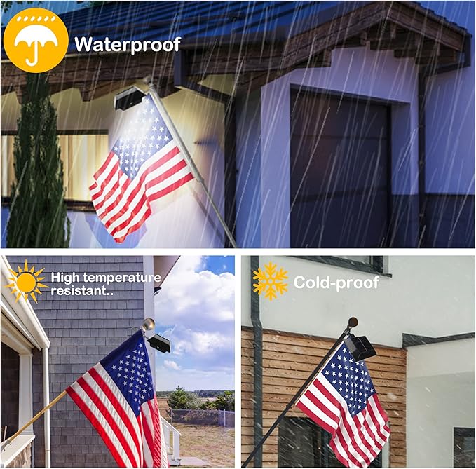 Solar Flag Pole Light, Bright White 6000k Flagpole Light Upgrade Solar Powered for 5ft 6ft Flag Pole, Outdoor Dusk to Dawn Led Solar Lights, Outside House Garden Yard American Flags Decor,Black