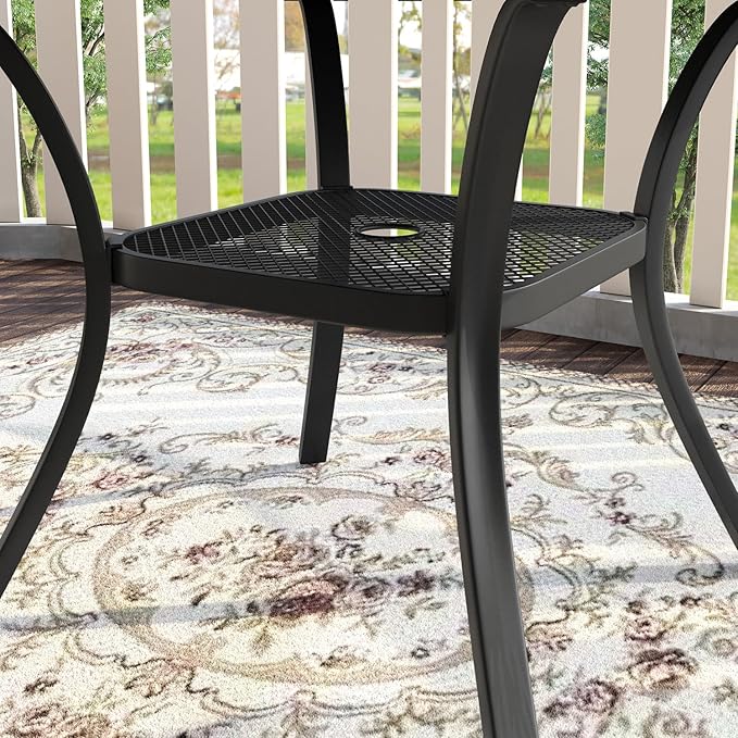 VICLLAX Patio Dining Set for 6, Outdoor Furniture Set Includes 47.2" Round Patio Table and 6 Patio Sling Chairs, Walnut Tabletop and Brown Fabric