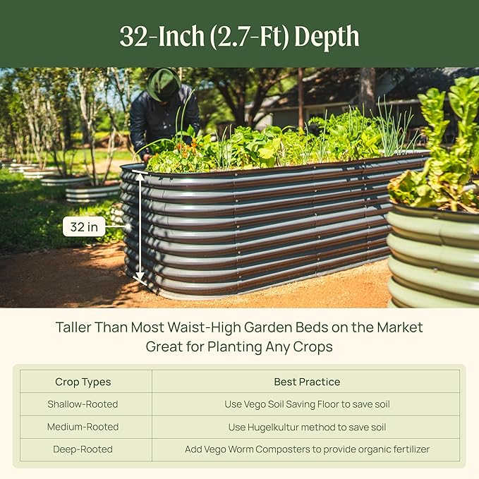 32" Extra Tall Raised Garden Bed Kits, 2 x 8 x 2.7ft Raised Planter Box Outdoor, 3.5 x 6.5 x 2.7ft Deep Root 9 in 1 Modular Metal Raised Beds for Gardening Vegetables Flowers Fruits - Sunlit Oak