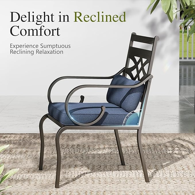 Sophia and William Patio Dining Set for 6, Outdoor Table and Chairs, Removable Seat Cushions, 60" Black Patio Dining Table,Blue