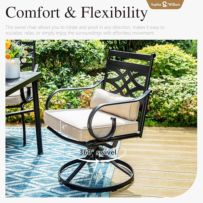 Sophia & William Patio Table and Chairs Set 9 Piece, 8 Swivel Chairs with Removable Cushion and 60" Large Square Outdoor Dining Table, Perfect for Garden, Lawn, Yard