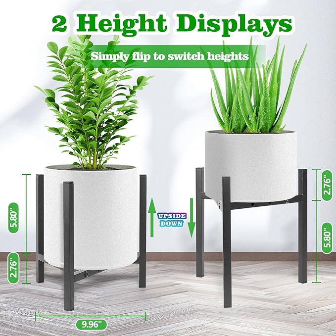 Airpark Plant Stand Indoor Adjustable, Metal Modern Plant Stands, Heavy Duty Stable Plant Pot Flower Holder Indoor Outdoor Corner, Fit 8 9 10 11 12 inch Pots, Black (Pot & Plant Not Included)