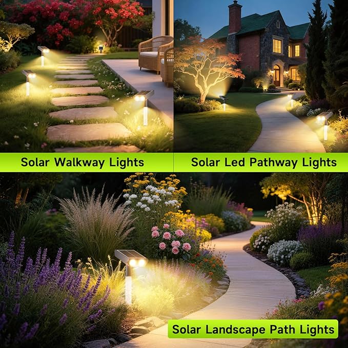 Solar Spotlights Outdoor Waterproof- 2 IN 1 Solar Spot Lights Outdoor with 2 Lighting Modes & PC Light Guide Column for Garden Yard Pathway | Warm Yellow 3000k Spotlights | IP65 Waterproof | 12 Pack