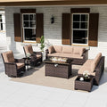 ALAULM Patio Furniture Set with 2 Swivel Chairs, Outdoor Sectional with 55000 BTU Fire Pit Table and Wide Seat, 11 Pieces Wicker Rattan Conversation Set with Coffee Table for Garden, Deck, Sand