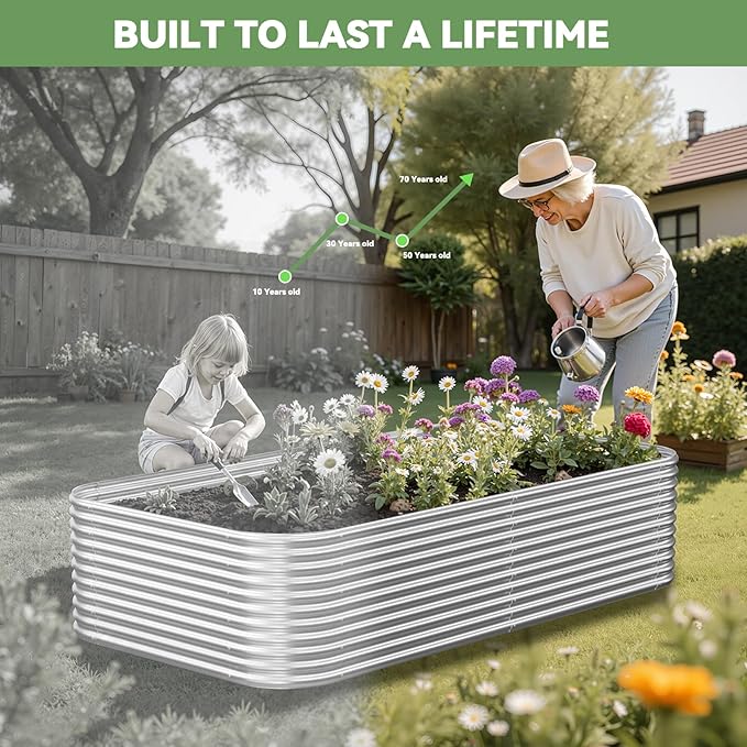 2 Pack Tall 6x3FT Raised Beds for Gardening, Corrugated Galvanized Steel Raised Garden Bed, Outdoor Metal Above Ground Garden Bed for Vegetables and Flowers