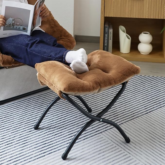 15"(H) Folding Ottoman, Foldable Footrest Stool, Portable Small Foot Stool for Couch, Collapsible Foot Rest Ottoman for Sofa, Accent Padded Ottomans for Living Room, Bedroom, Brown