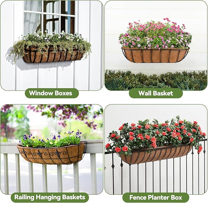 2Pcs Trough Coco Liner 30" Coco Coir Liners for Planters, Liners for Window Boxes Liners, Wall Basket Planters, Railing Hanging Baskets, Garden Planter Baskets
