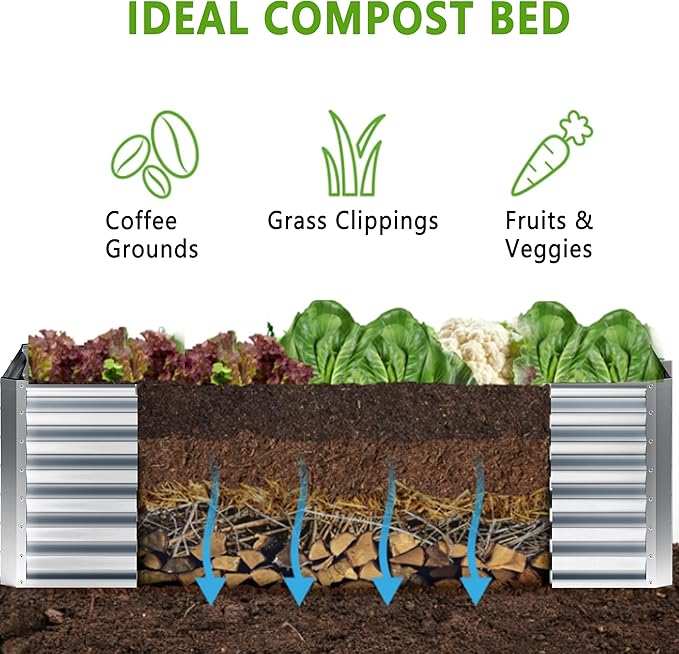 2PCS 6x2x1FT Galvanized Raised Garden Bed,Planter Raised Beds-Metal Garden Box,Large Plant for Outdoor Planting, Vegetables Bed，Flower,herb-Silver