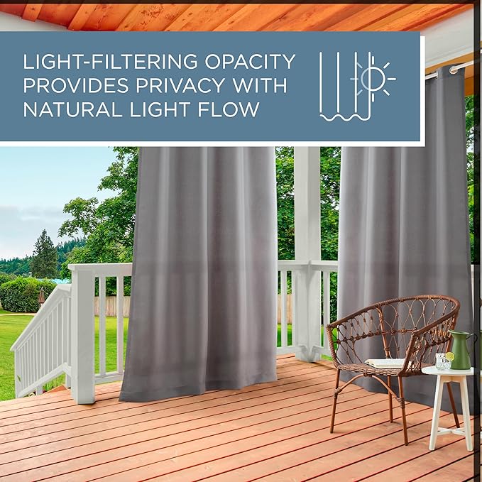 TOWN & COUNTRY BASICS Cabana Solid Heavyweight Indoor Outdoor Curtains, Light Filtering Opacity with Grommet Top, Water Repellent, 2-Pack Set, 54"x84", Cloud Grey