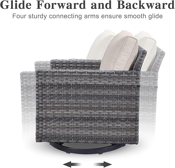 Belord Outdoor Bistro Set 3 Piece Wicker Swivel Rocker Patio Chairs, Oversize Outdoor Rattan Seating Set, Patio Swivel Glider Chairs Wicker Furniture with Metal Side Table for Porch Outside Backyard