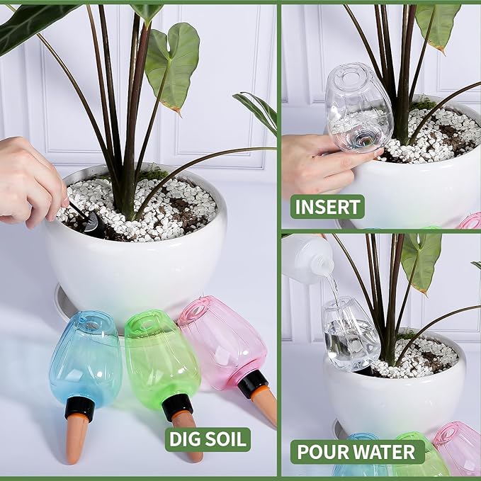 4 Pcs Plant Watering Globes Self Watering Planter Insert Plants Top Fill Water Device Plastic Water Bulbs Slow Release Terracotta for Plants, Clear