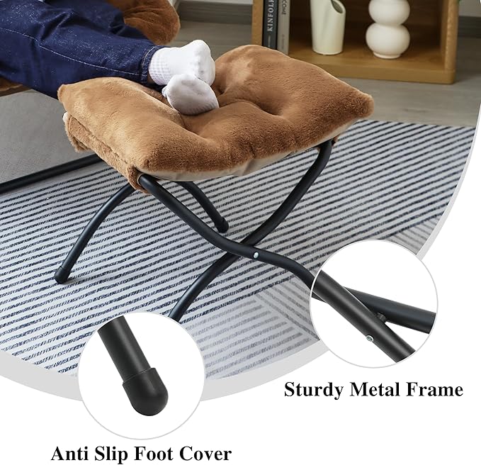 15"(H) Folding Ottoman, Foldable Footrest Stool, Portable Small Foot Stool for Couch, Collapsible Foot Rest Ottoman for Sofa, Accent Padded Ottomans for Living Room, Bedroom, Brown