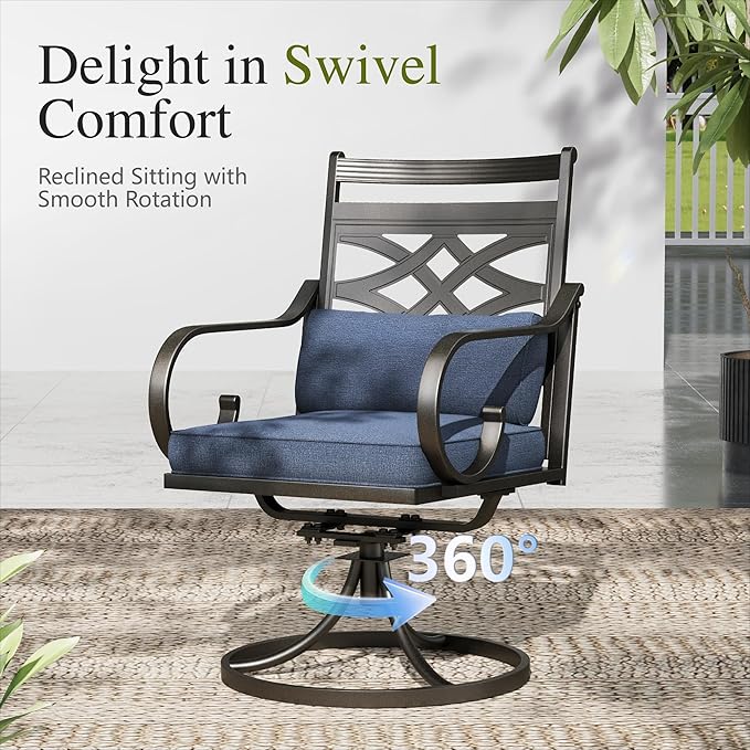Sophia and William Swivel Outdoor Patio Dining Set for 8, Outdoor Table and Chairs, Removable Seat Cushions, Black 37" Patio Dining Table,Blue