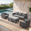 Belord 6 Piece Outdoor Furniture Patio Wicker Sofa Set, Oversize Outdoor Swivel Rocker Chairs with Rattan Ottomans, Conversation Sets Patio Furniture Come with Removable Washable Blue Cushion
