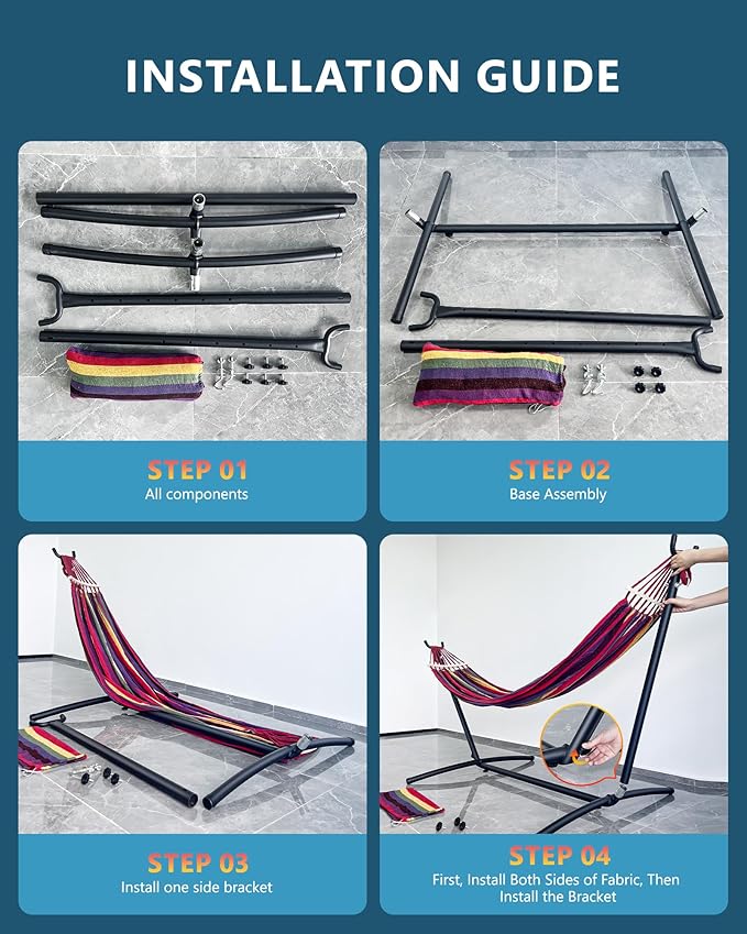 Double Hammock with Heavy-Duty Steel Stand,Portable,Easy Assembly,600lbs Weight Capacity,Perfect for Indoor,Yard,Camping,or Outdoor-Rainbow