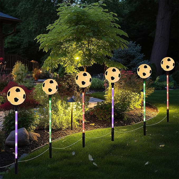 Battery Powered Garden Sports Ball Theme Party Stake Lights Soccer Football LED Landscape Path Lights Indoor/Outdoor Christmas Festival Home Patio Decoration Lamps