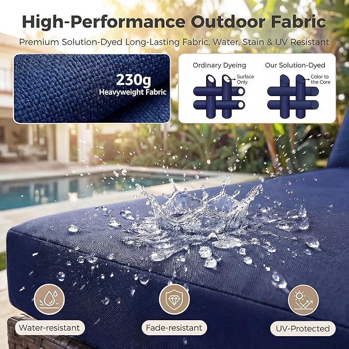 NICESOUL 10 Piece Outdoor Couch Set with Fire Pit Natural Gas/Propane, 29.3'' High Backrest Comfy Sectional Patio Furniture, Large Wide Seating Sofa for Outside, Brown Rattan and Navy Blue Cushion