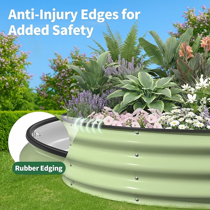 Kesfitt Round Raised Garden Bed, 4x4x1 FT Galvanized Steel Metal Garden Bed, Open-Bottom Design, 12-Inch Deep Outdoor Raised Garden Bed for Vegetables & Herbs, Fruit Green