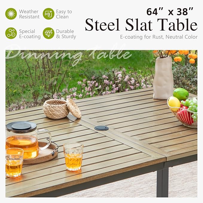 Sophia & William Outdoor Patio Dining Set for 6 | Outdoor Table and Chairs | Removable Seat Cushions | 64" Metal Tabletop with Wood Texture