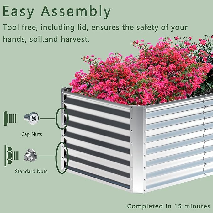 2PCS 6x2x1FT Galvanized Raised Garden Bed,Planter Raised Beds-Metal Garden Box,Large Plant for Outdoor Planting, Vegetables Bed，Flower,herb-Silver