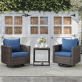 Belord Outdoor Bistro Set 3 Piece Wicker Swivel Rocker Patio Chairs, Oversize Outdoor Rattan Seating Set, Patio Swivel Glider Chairs Wicker Furniture with Metal Side Table for Porch Backyard, Brown