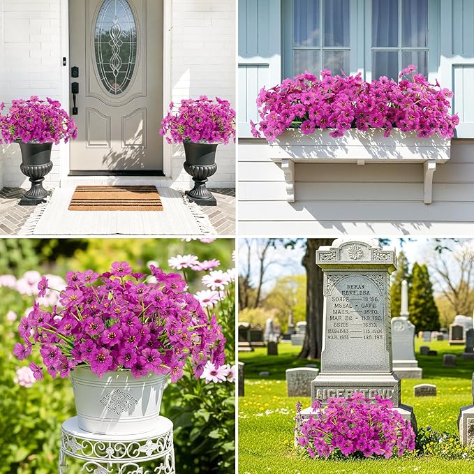 MACTING 12 Bundles Artificial Flowers for Outdoors Fake Flowers UV Resistant Faux Outdoor Plants No Fade for Planters Window Box Patio Porch Yard Garden Spring Summer Decorations(Purple)