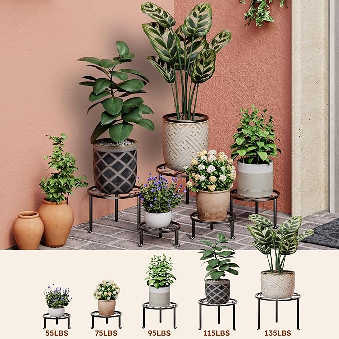 5 Pack Metal Plant Stand Heavy Duty Metal Plant Shelf for Multiple Plants Anti-Rust Iron Flower Pot Stand Holder for Home Garden